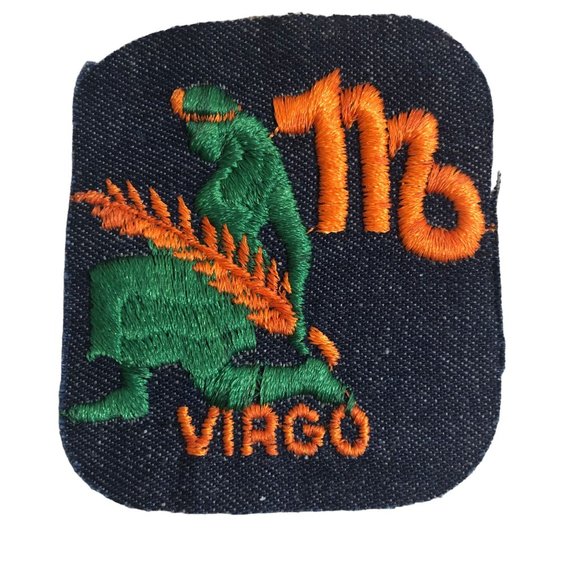 Vintage Rumper Stitcher Embroidered Sew Iron On Patch Astrology Virgo Green Deni - Picture 4 of 4